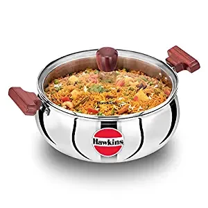 Hawkins  Cook n Serve Handi, Triply Stainless Steel Handi with Glass Lid, Induction Sauce Pan, Biryani Handi, Saucepan, Silver