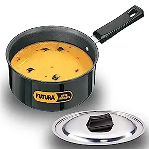 Hawkins Futura  Saucepan, Hard Anodised Sauce Pan with Stainless Steel Lid, Cooking Pot with Long Handle, Black