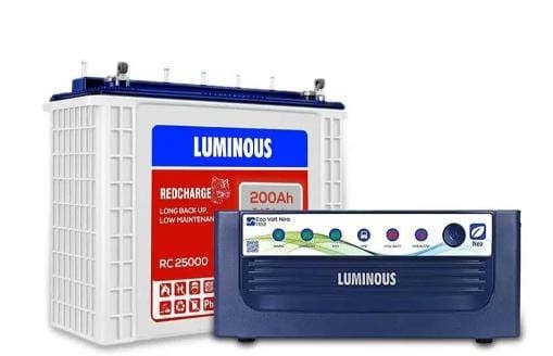 Luminous Inverter & Battery Combo (Eco Volt Neo 1550 Pure Sine Wave 1400VA/12V Inverter, Red Charge RC 25000 Tall Tubular 200Ah Battery) for Home, Office & Shops