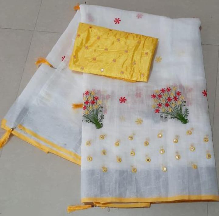 Embroidered Bollywood Cotton Linen Saree