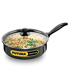 Hawkins Futura  Curry Pan, Non Stick Saute Pan with Glass Lid, Deep Pan for Frying, Black