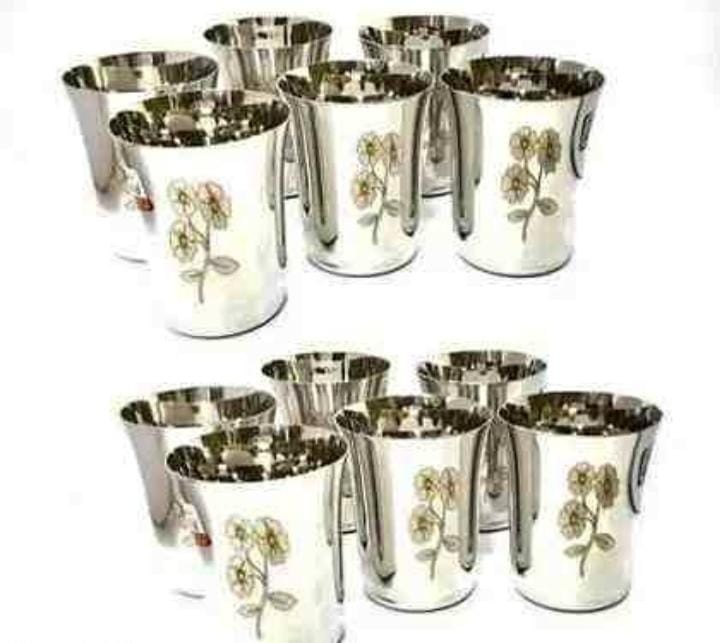Stainless Steel Water Glasses French Amarpali with Laser Printing Set of 6