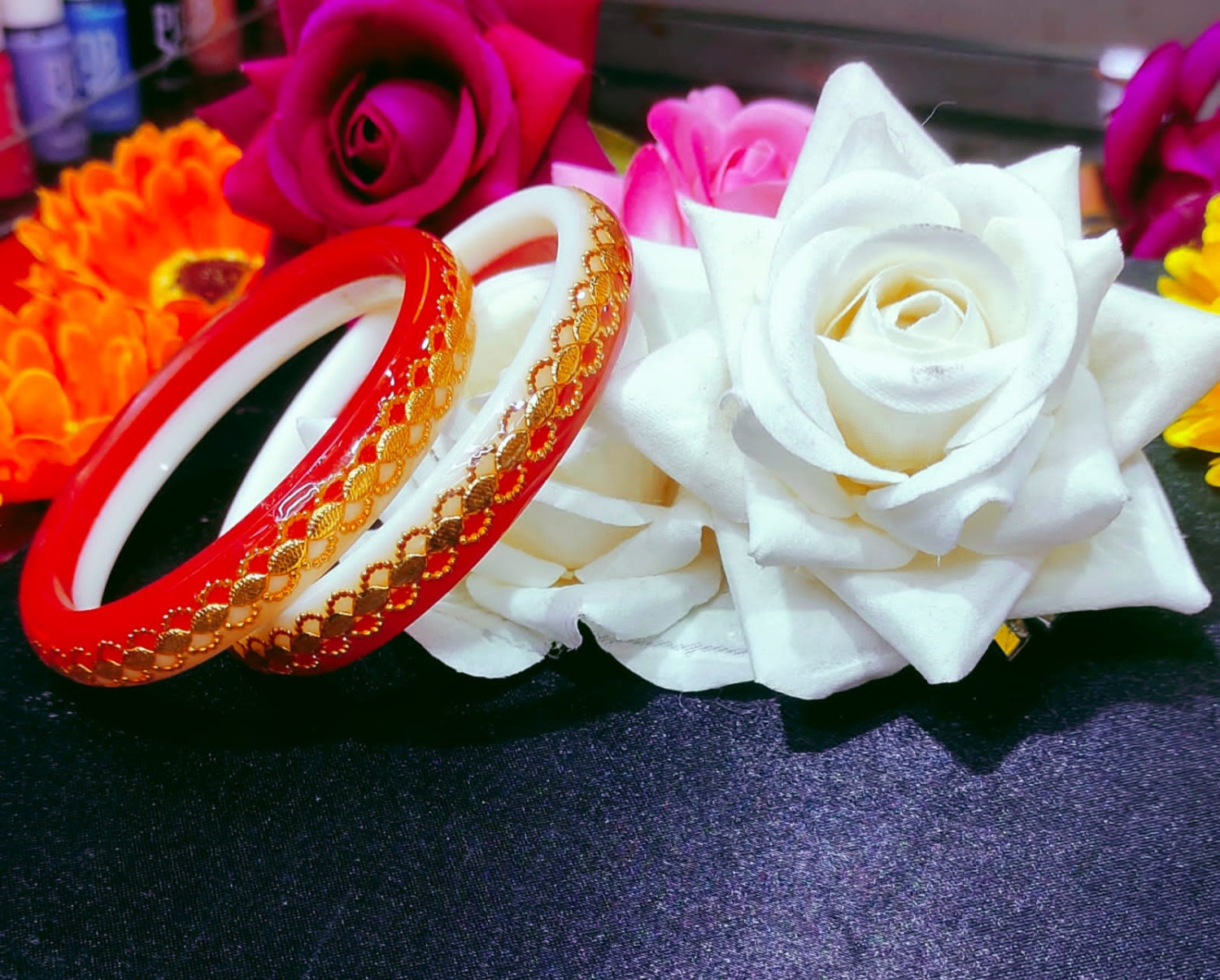 Plastic Gold Plated Sankha Pola Bangles Set for Women
