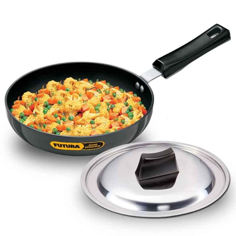 Hawkins Futura 22cm Rounded Side Hard Anodised Fry Pan with Lid, AF 22RS