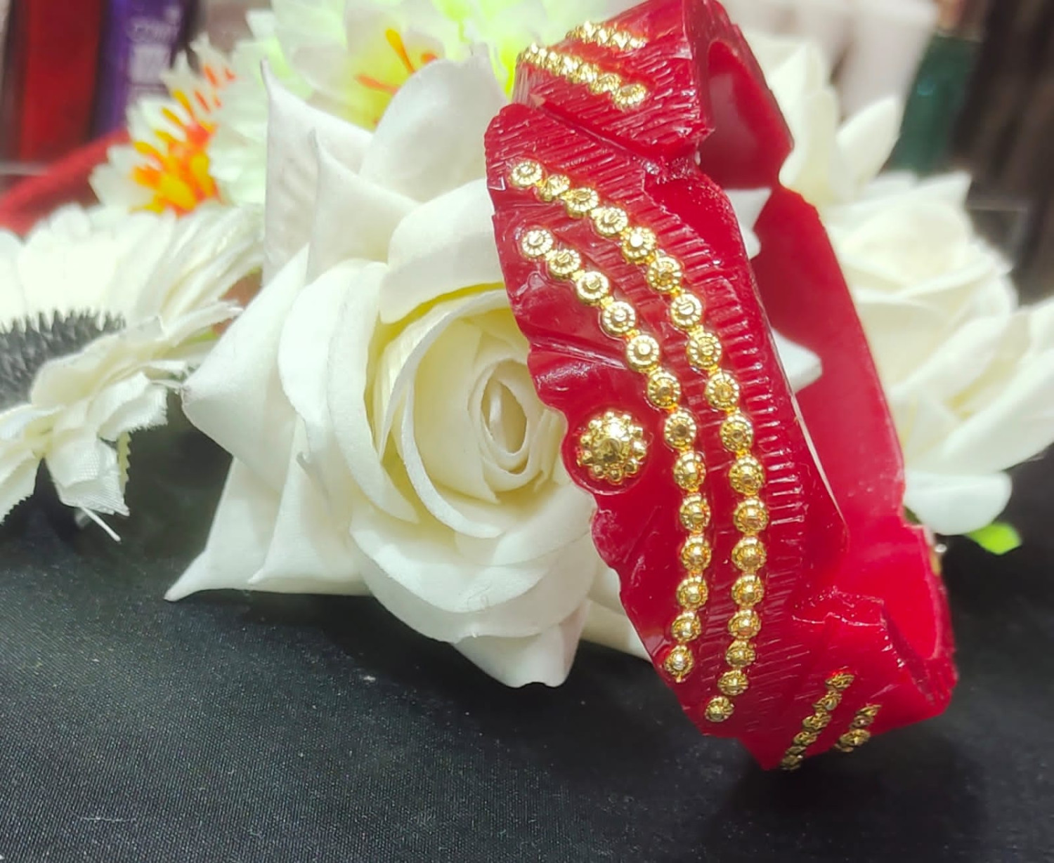 Plastic Gold Plated Red Coloured Pola Bangle Set for Women Pack of 2 Pieces