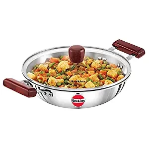 Hawkins Deep Fry Pan, Triply Stainless Steel Kadai with Glass Lid, Flat Bottom Induction Kadhai, Silver