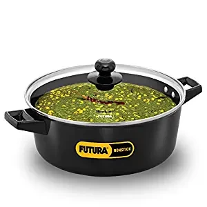 Hawkins Futura Cook n Serve Casserole, Non Stick Saucepan with Glass Lid, Induction Sauce Pan for Cooking and Serving, Black