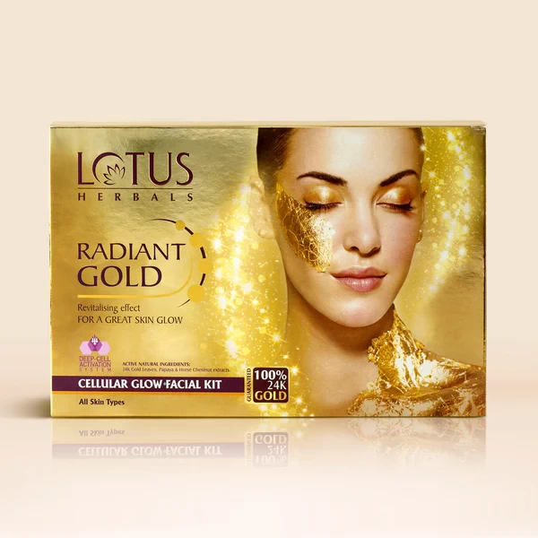 Lotus Herbal RADIANT GOLD Cellular Glow Salon Grade 4 FACIAL KIT