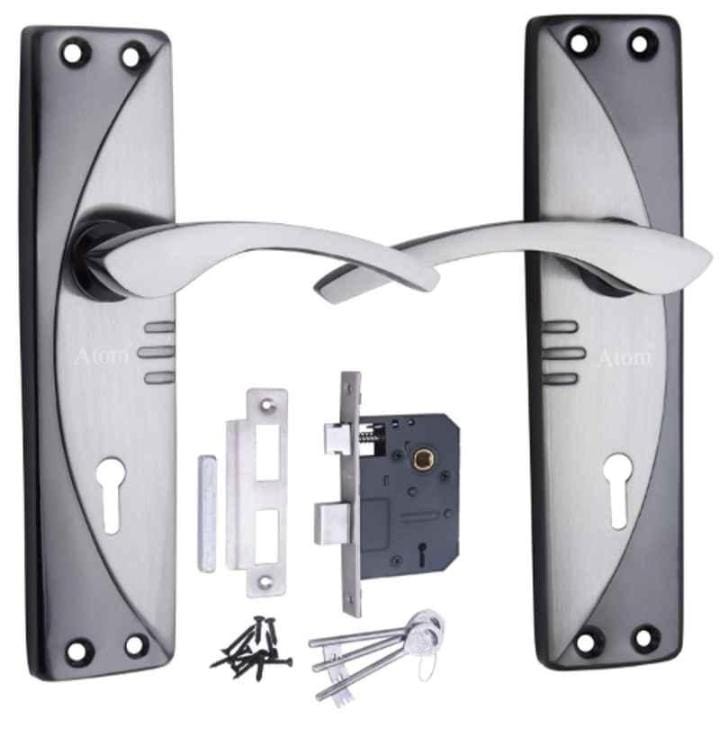 Atom 7 inch brass & iron black silver finish mortise door lock set, MH- 1003- KY-BS