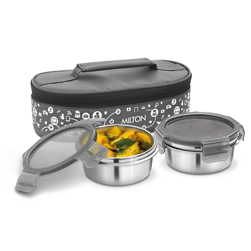 Milton Lifestyle Lunch Stainless Steel Lunch Box, 2 Containers