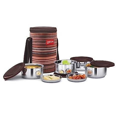 Milton Ribbon 4 Stainless Steel Lunch Box with Jackets, Set of 4