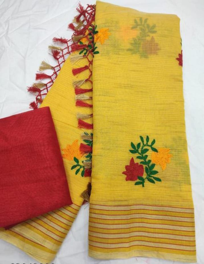 Embroidered Chanderi Art Silk, Cotton Silk Saree