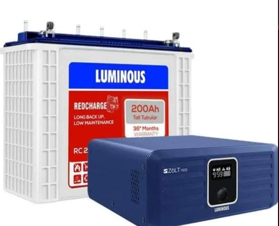 Luminous Inverter & Battery Combo (Zolt 1100 Pure Sine Wave 900VA/12V Inverter with Red Charge RC 25000 Tall Tubular 200Ah Battery) for Home, Office & Shops