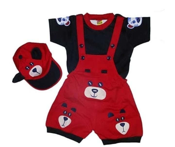 Half Sleeve Dungaree Set With Cap For 9 To 18 Month Baby