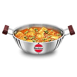 Hawkins 4 Litre Deep Kadhai, Triply Stainless Steel Kadai with Glass Lid, Flat Bottom Induction Kadhai, Big Kadai, Silver (SSK40G)