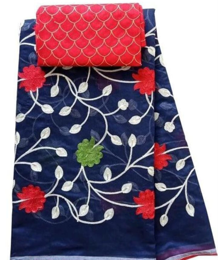 Embroidered Chanderi Cotton Silk Saree(With Blouse Piece)