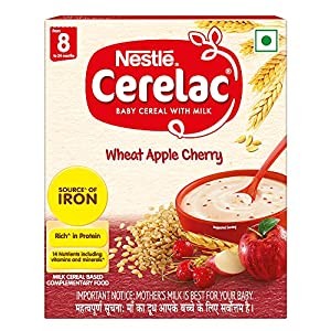Nestle Cerelac Baby Cereal with Milk , Wheat Apple Cherry ,Stage 2, From 8 to 24 Months , Source of Iron & Protein , 300g