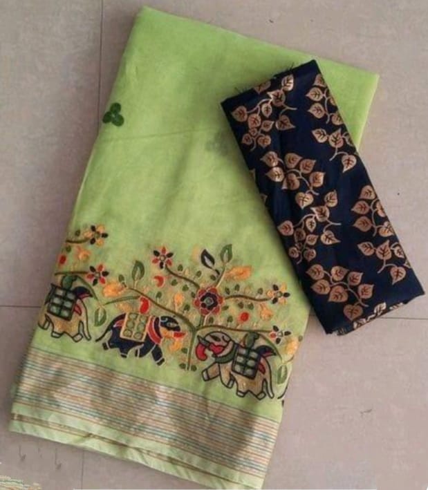 Embroidered  Cotton Blend Saree