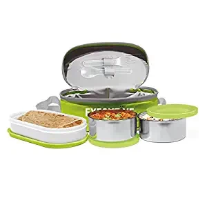 MILTON Executive Insulated Lunch Box (2 Stainless Steel Container, 280 ml Each; 1 Microwave Safe Container, 450 ml)