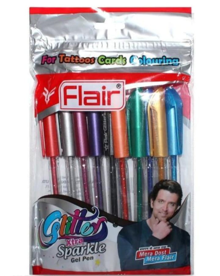 FLAIR Glitter Sparkle Gel Pen  (Pack of 10, Multicolor)