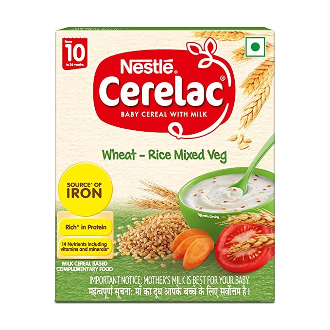 Nestle Cerelac Baby Cereal with Milk , Wheat - Rice Mixed Veg , From 10 to 24 Months , Stage 3, Source of Iron & Protein , 300g