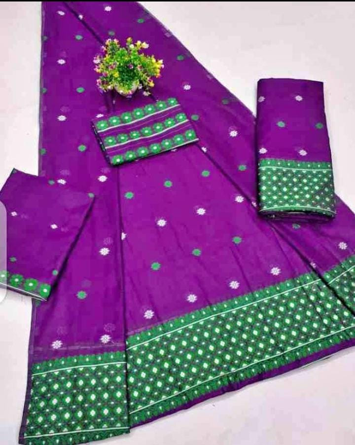 Bohagi/Mekhla Sador Purple Saree With Blouse