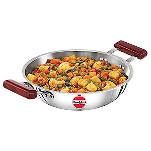 Hawkins  Deep Fry Pan, Triply Stainless Steel Kadai, Flat Bottom Induction Kadhai, Small Kadai, Silver
