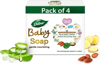 Dabur Baby Soap Contains Aloe Vera & Almond Oil | No Parabens & Phthalates  (4 x 75 g)