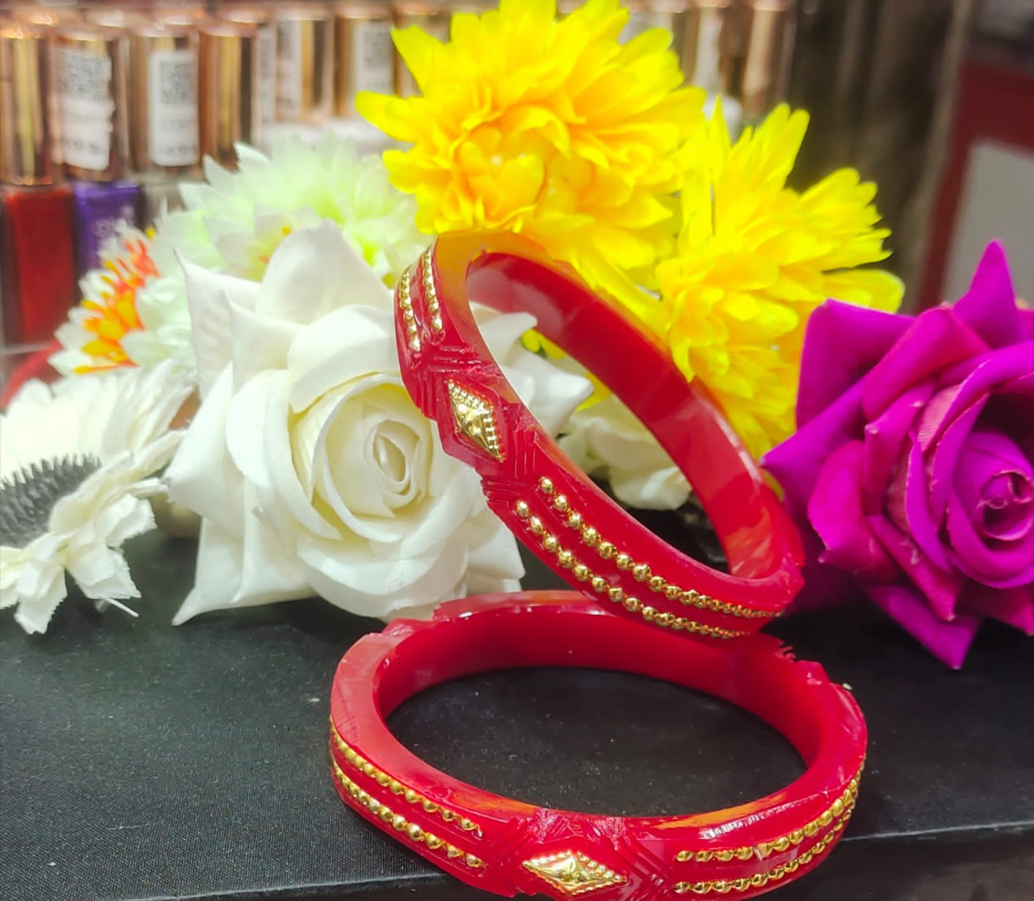 BEAUTY Plastic Gold Plated Red Coloured Shakha Pola Bangle Set for women pack of 2 pieces