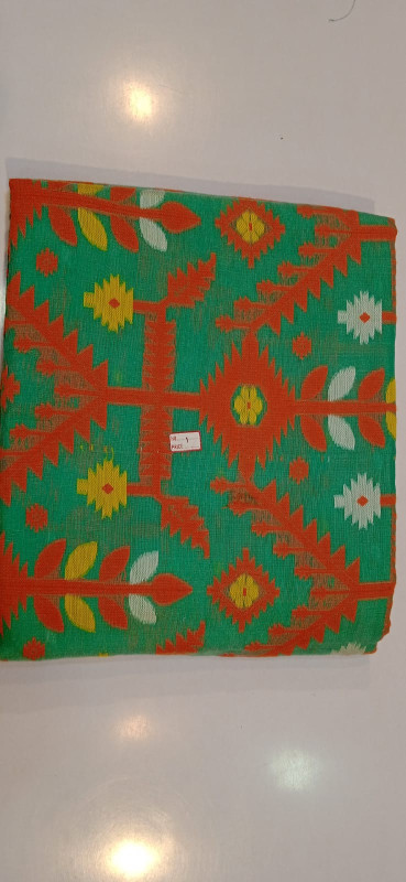 Jamdani Cotton Silk Saree yellow green orange