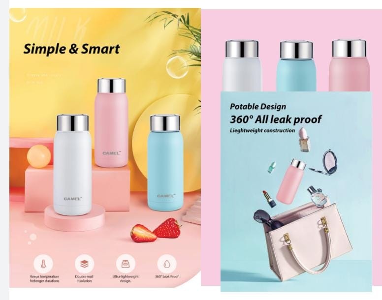 Camel Vibrant One Touch Lid With Cup In 3 Colour Of 350 ml