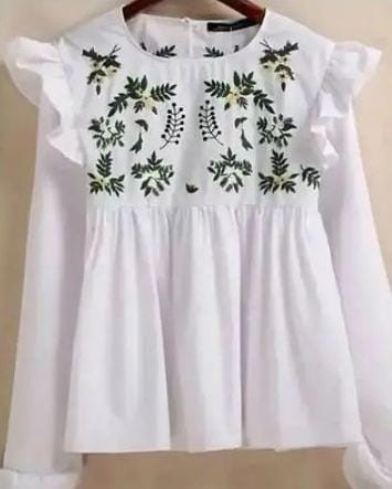Women's Rayon Embroidered Casual Wear Top(White)