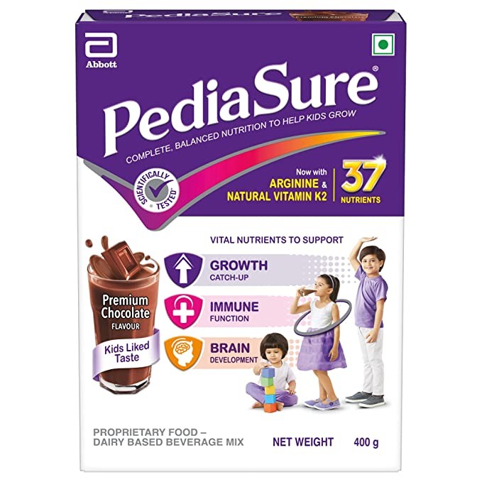 Pediasure Health & Nutrition Premium Chocolate Drink Powder 400g Refill pack, Complete & Balanced Nutrition for Kids Growth, Supports Weight & Height Gain, Immune Function & Brain Development-