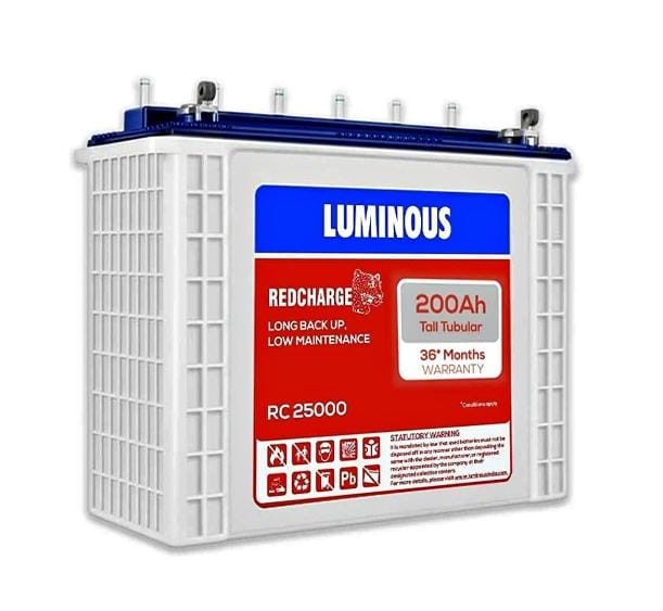 LUMINOUS RedCharge RC25000 200Ah 02Nos Tall Tubular Battery with Eco Watt+1650 24Volt 01Nos Inverter Tubular Inverter Battery (200Ah)
