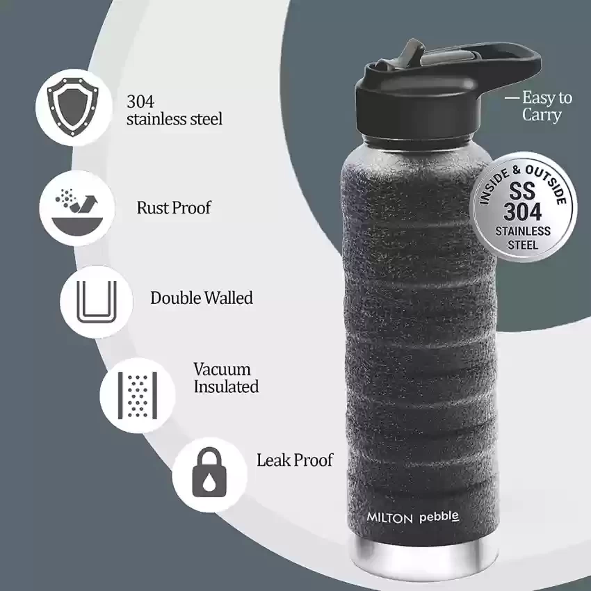 Milton Pebble 530 /710/940ml Thermosteel 24 Hours Hot and Cold Water Bottle with Spout Lid