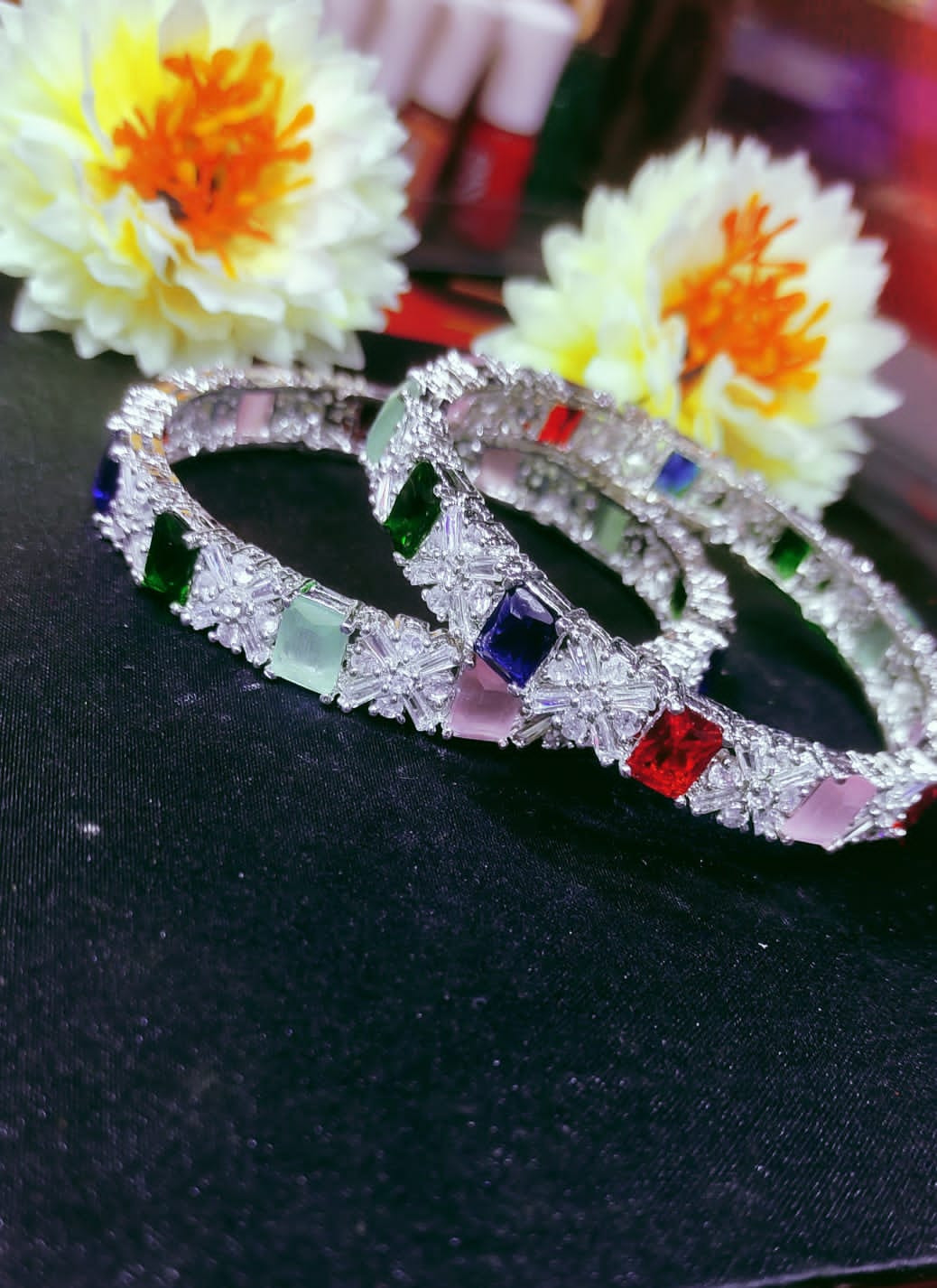 Silver Rich Royal Crystal High Grade Bangles for Women