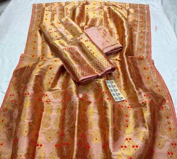 Home Made Cotton Mekhala Sador Saree With Blouse Piece