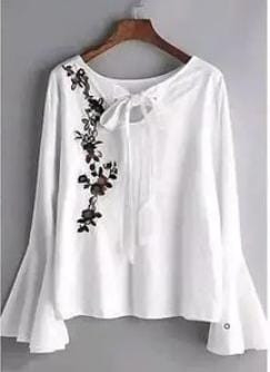 Women's Embroidered Rayon Regular Top (White)