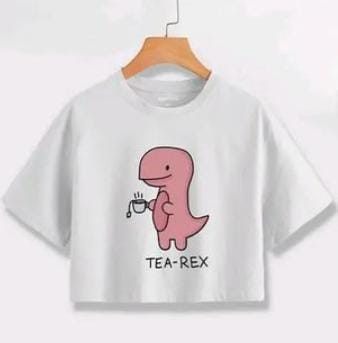 Women's Solid Color Cotton Graphic Tea_Rex Casual Crop T-Shirt(Large)