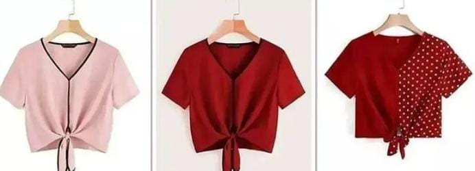 Women's Summer Short Sleeve Crop Top T-Shirt Tie Front